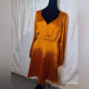 GUESS Women’s Rebecca Leopard Print Satin Fit & Flare Dress